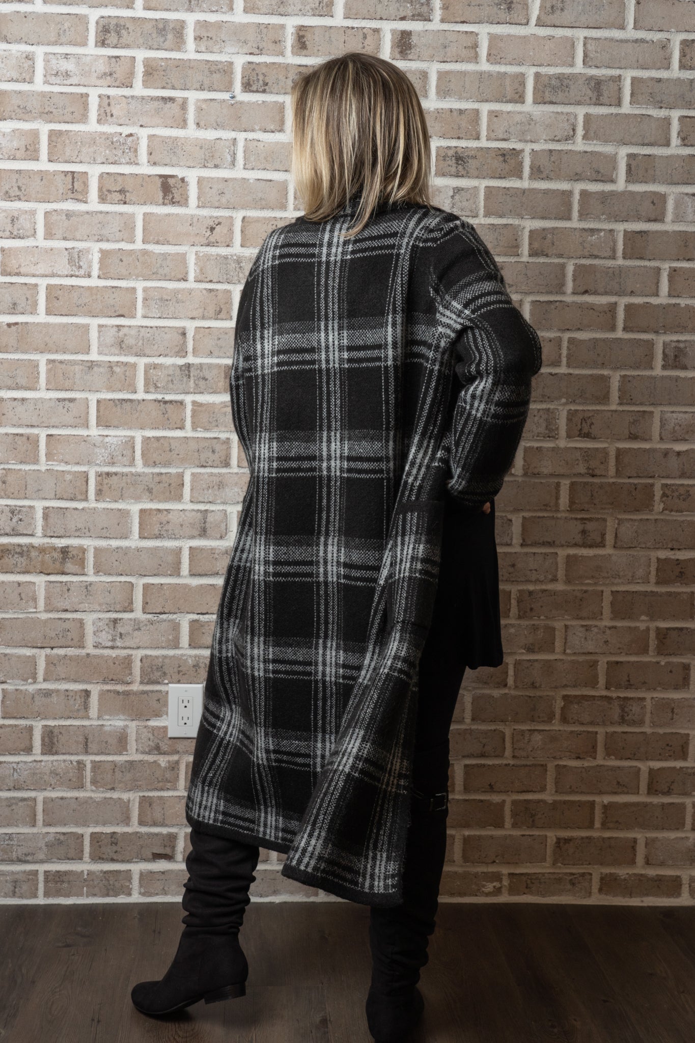 C/B PLAID KNIT DUSTER JACKET