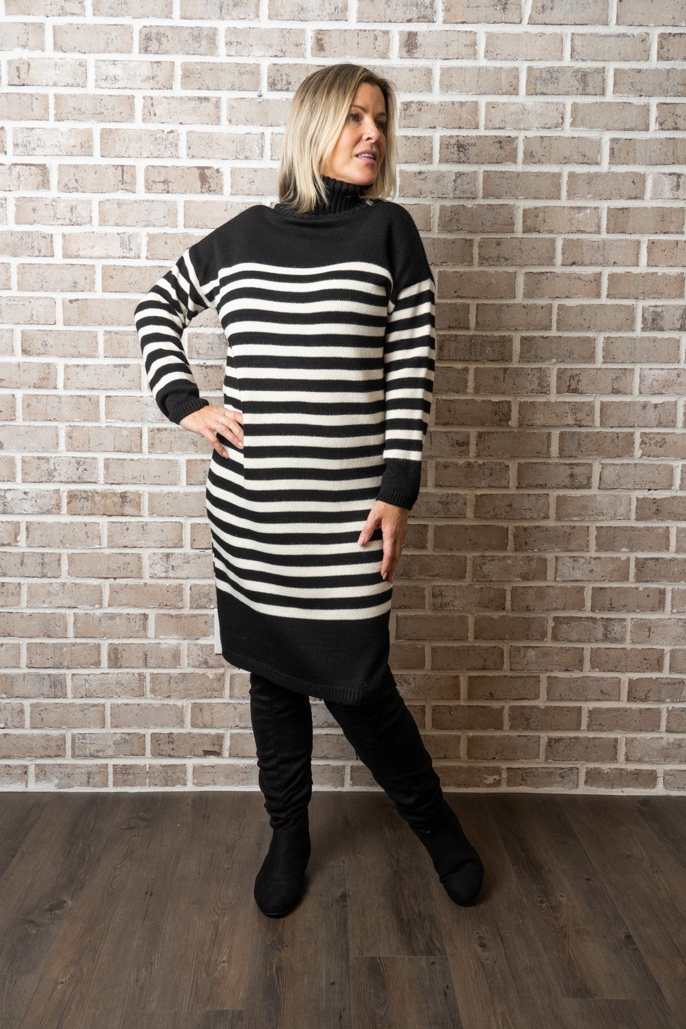 C/L STRIPE TURTLENECK DRESS