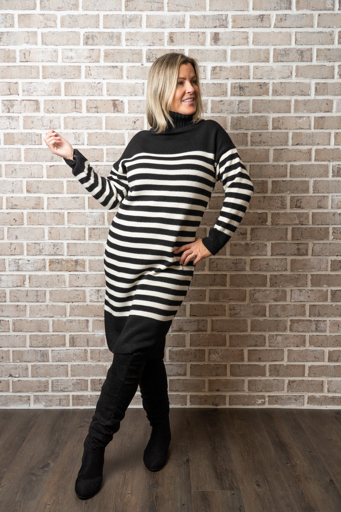 C/L STRIPE TURTLENECK DRESS