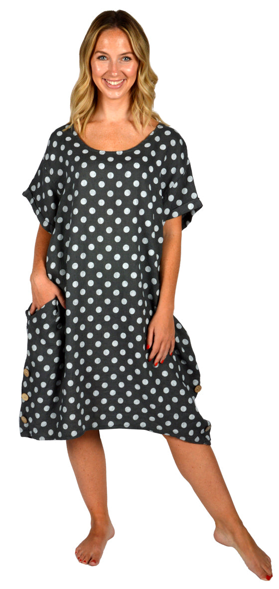 LINEN POLKA DOT DRESS