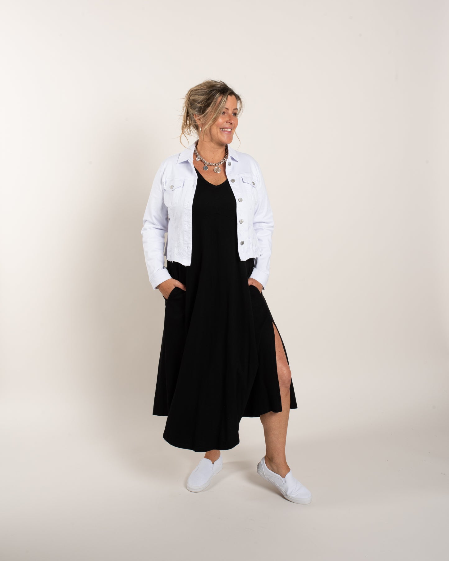 Knit Cotton Long V-Neck Tank Dress