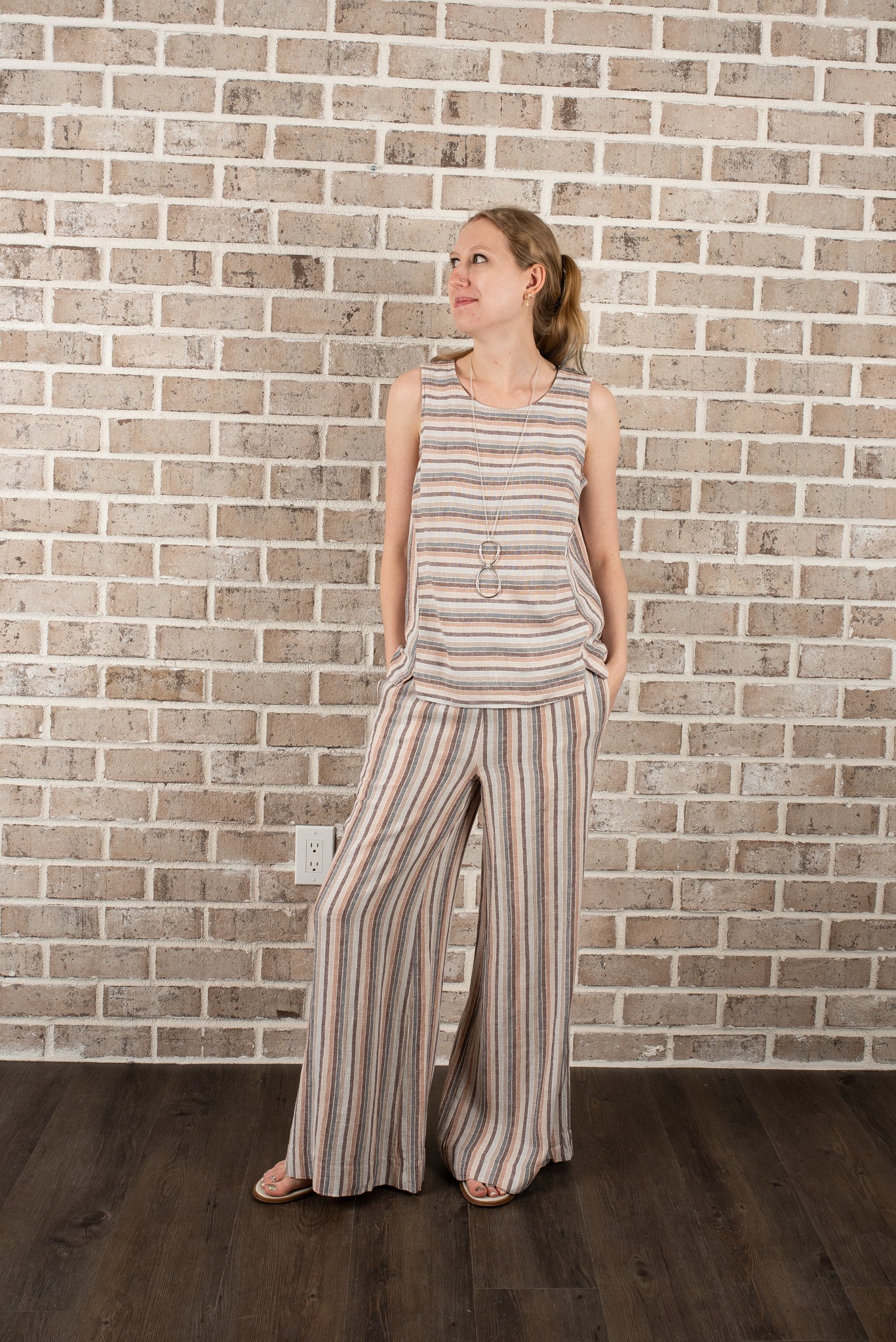 C/B LINEN BLEND PALAZZO PANT